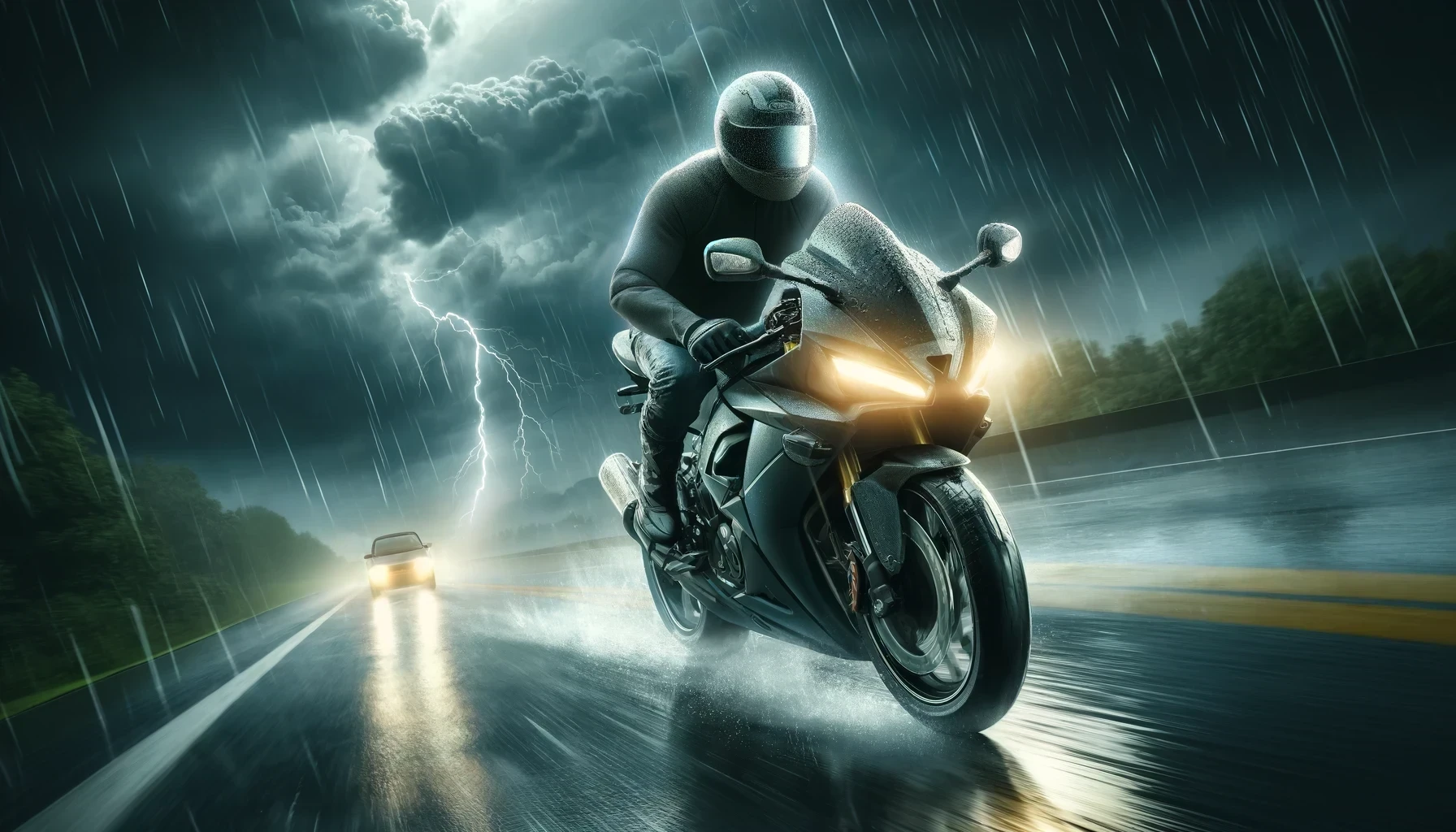 Motorcycle in Storm.